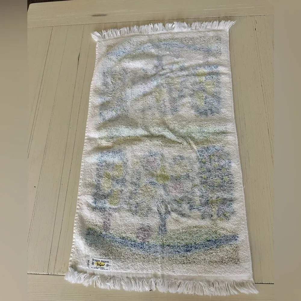 Vintage Retro Sayco Hand Towel 100% Cotton Made in California USA Blue Green EUC